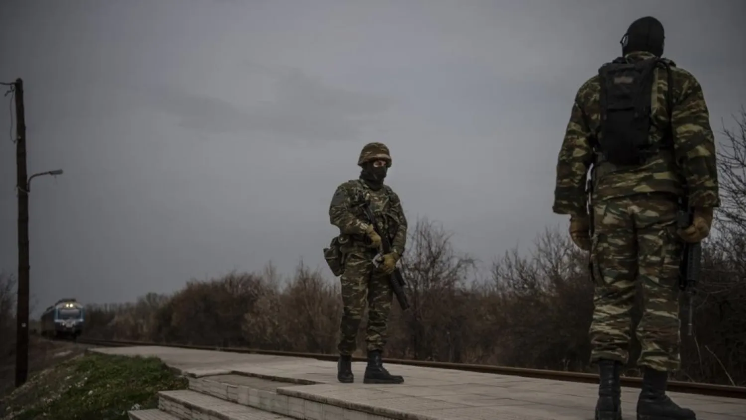 Greek army officers patrol at the railway station of Kastanies village, near the Greek-Turkish border on March 8, 2020. (File photo: AFP)
