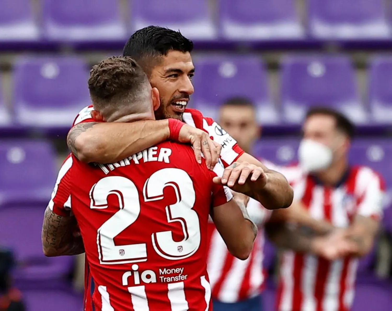 Atletico Madrid's Luis Suarez celebrates scoring his team's second goal against Real Valladolid at the Estadio Jose Zorrilla on Saturday, May 22. (Reuters)