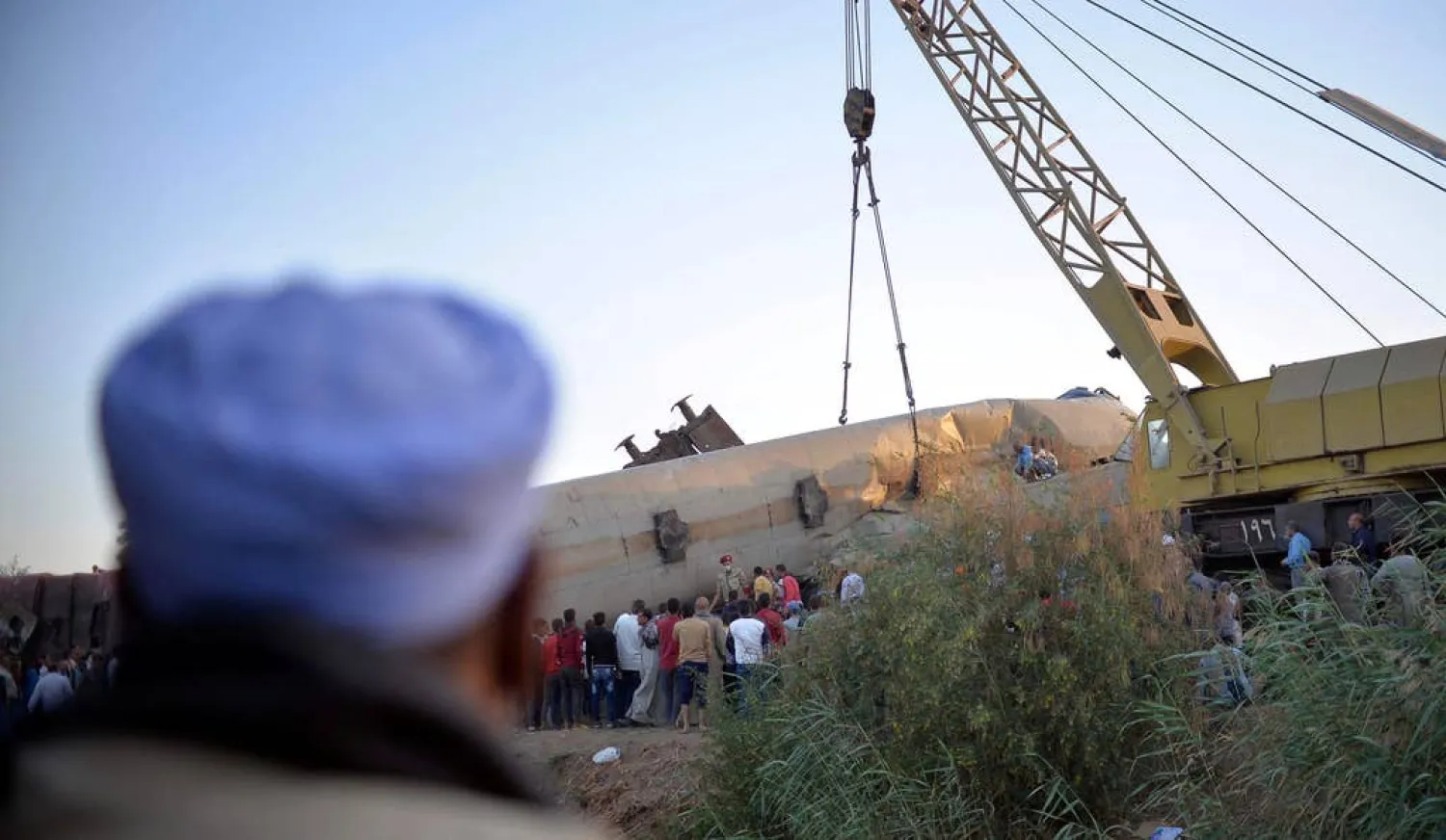 The wreckage of two trains that collided in the Tahta district, south of the Egyptian capital Cairo, in March. (AFP)