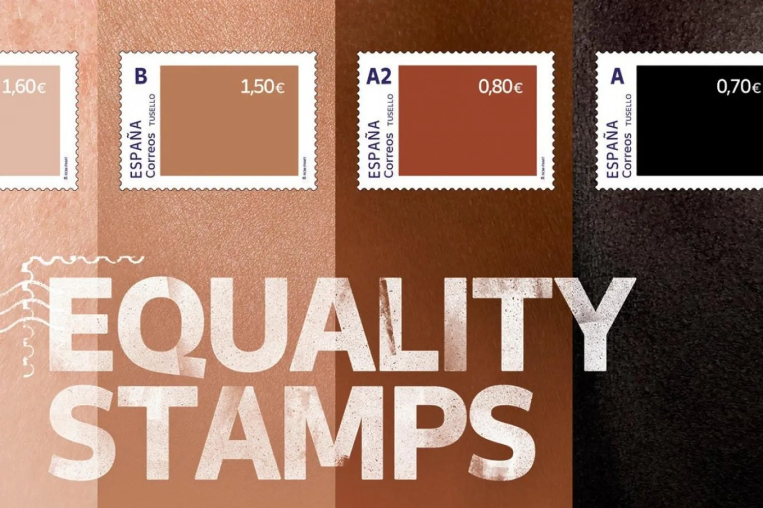 Farklı ten rengi tonlarını gösteren dörtlü pul seti (AP)