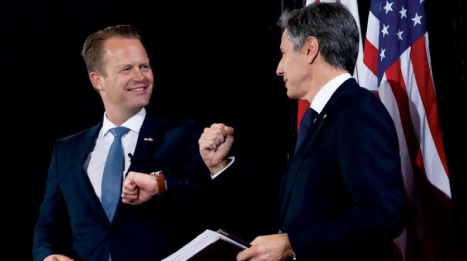 ABD Dışişleri Bakanı Antony Blinken, Kopenhag’a yönelik son ziyareti sırasında Danimarkalı mevkidaşıyla birlikte (Reuters)