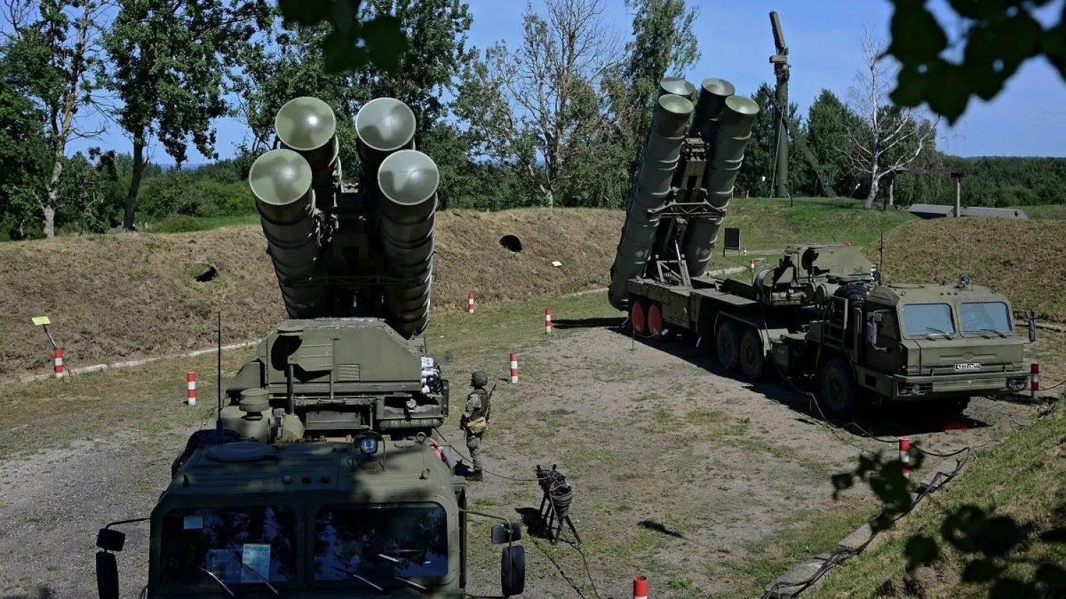 Russian S-400 missile air defense systems are seen during a training exercise on August 11, 2020. (Reuters)
