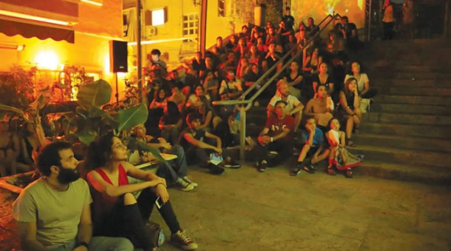 The audience sitting on the Gemmayze Stairs