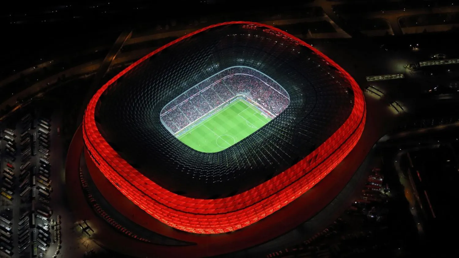 This aerial photo shows the illuminated Allianz Arena during the UEFA Champions League. (AFP)