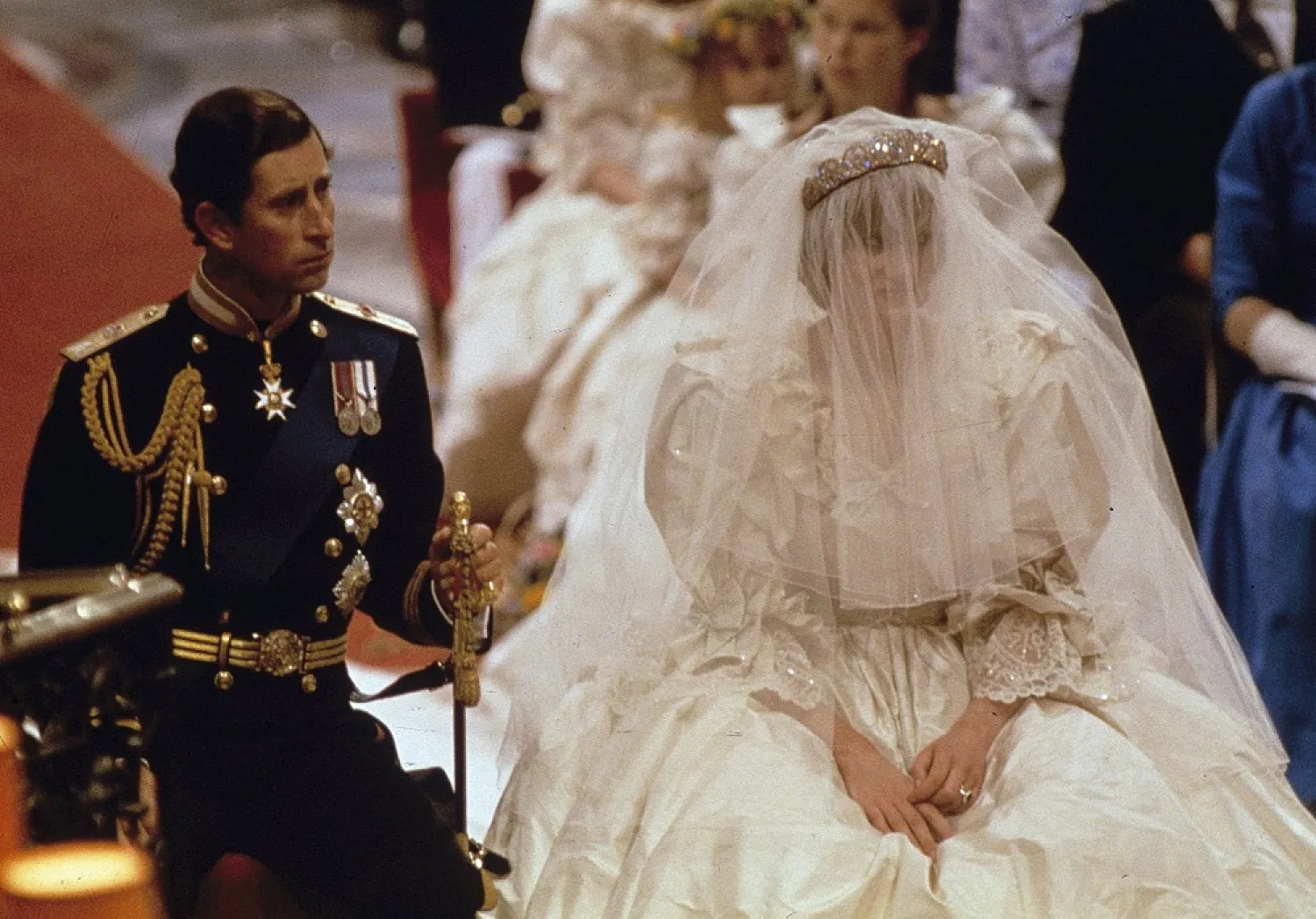 Britain’s Prince Charles and Lady Diana Spencer are shown on their wedding day at St. Paul’s Cathedral in London in July 1981. (AP)