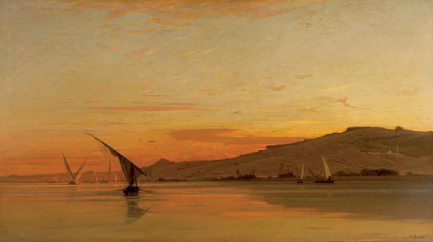 لوحة زيتية لمشهد الغروب على النيل في القاهرة (MAH - N. Sabato)