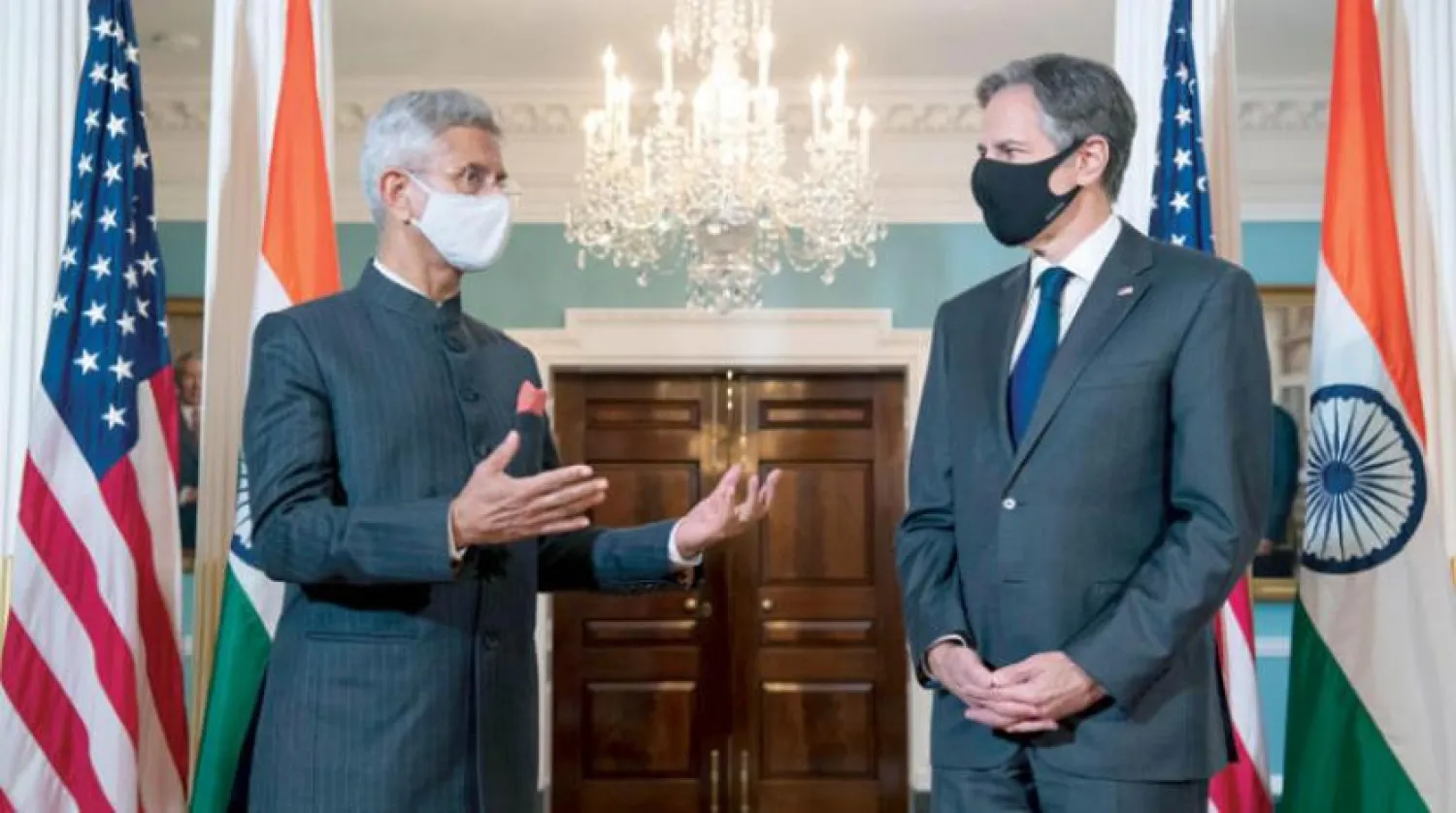 Hindistan Dışişleri Bakanı S. Jaishankar (solda) ABD Dışişleri Bakanı Anthony Blinken ile Washington’da bir araya geldi (AP)