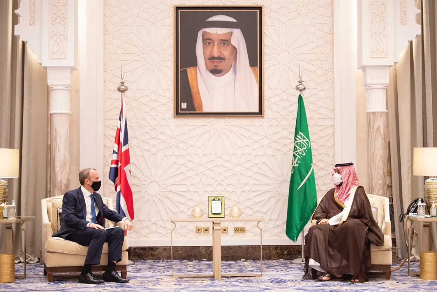 Saudi Crown Prince Mohammed bin Salman meets Raab in Neom. (SPA)