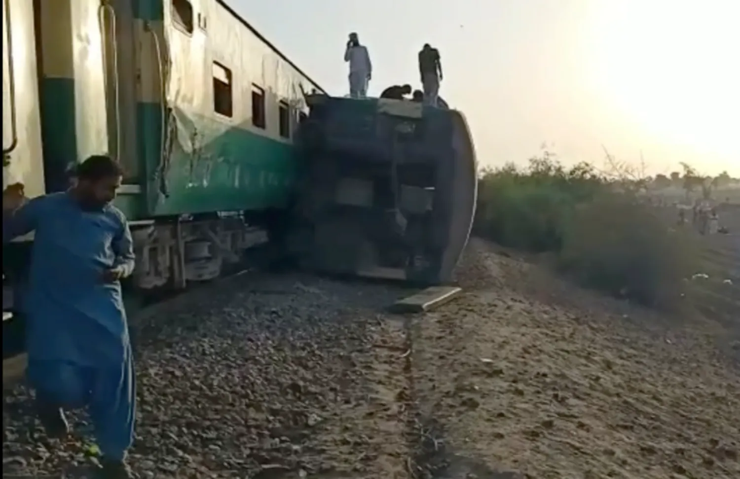 This image from a video, shows the site of a train collision in Pakistan, June 7, 2021. AP
