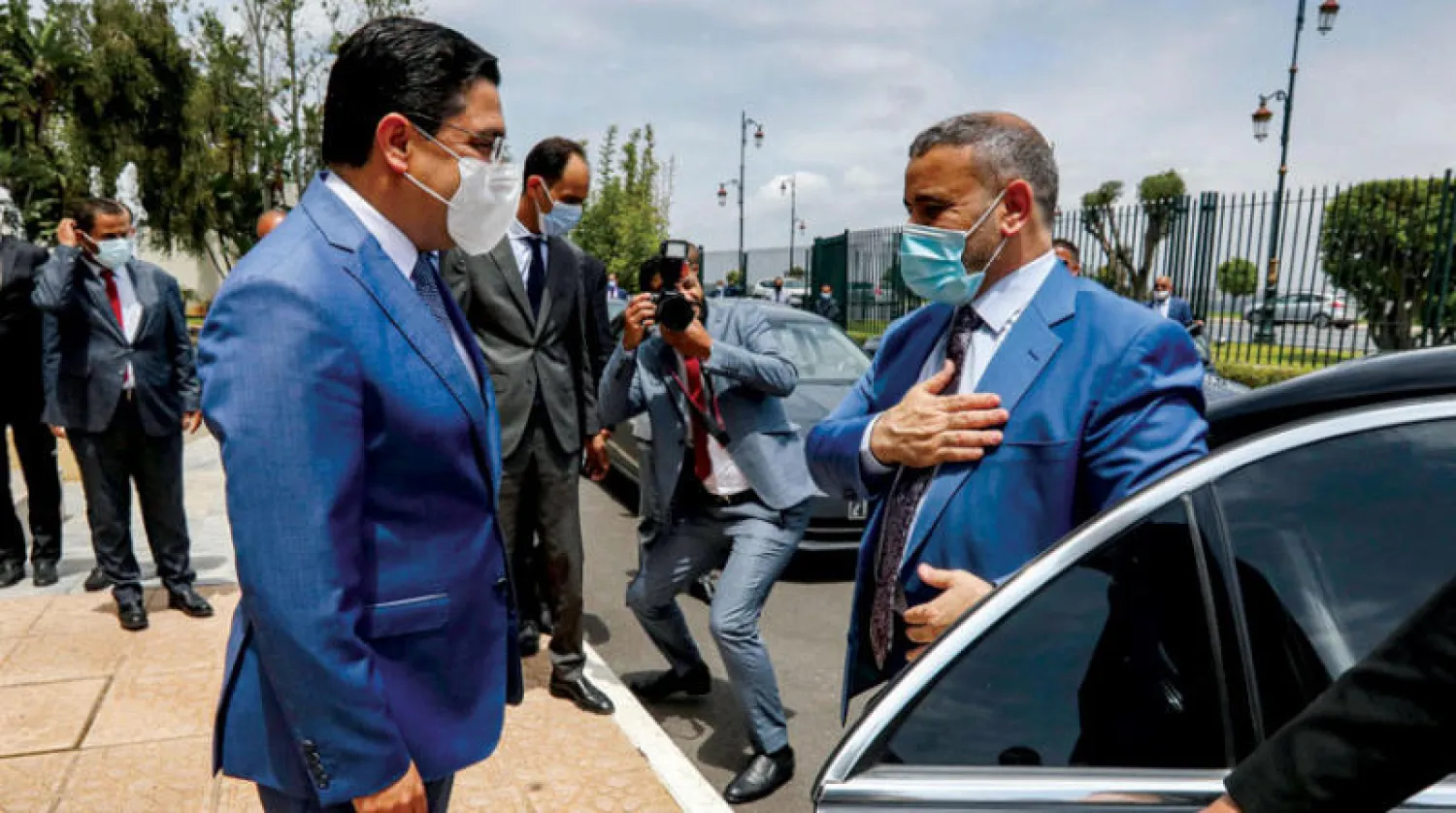 خالد المشري رفقة وزير خارجية المغرب خلال زيارته إلى الرباط الأسبوع الماضي (أ.ف.ب)