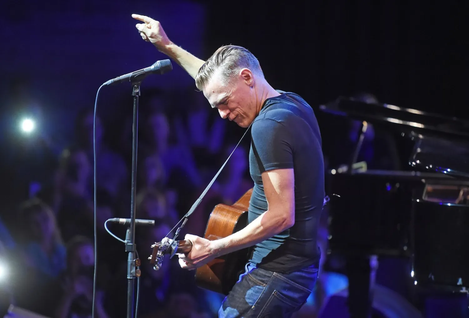 Bryan Adams performs on the Badisches Staatstheater theatre in Karlsruhe, Germany, on Oct. 13 2015. (AP)