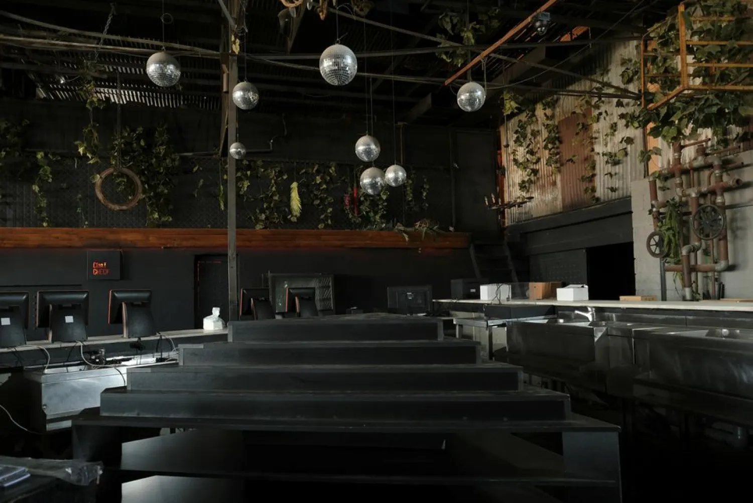 Disco balls hang in The Grand Factory nightclub, which was damaged in last year's port blast, in Beirut, Lebanon May 27, 2021. Picture taken May 27, 2021. (Reuters)