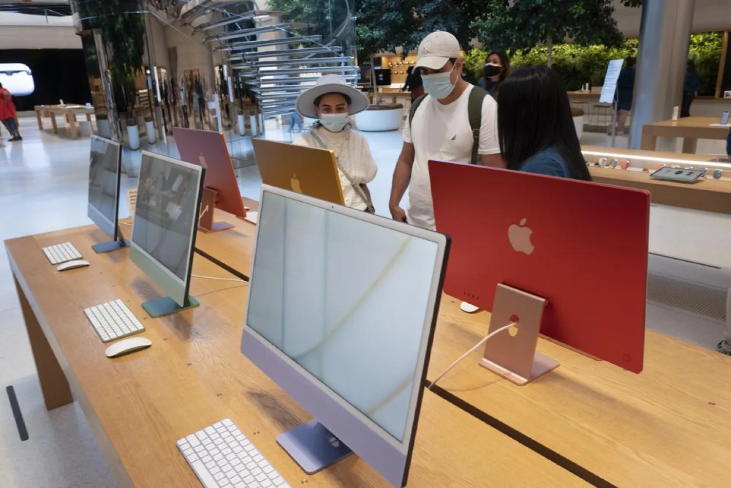 In this May 21, 2021, file photo, iMac desktop computers are displayed in an Apple store in New York. (AP)