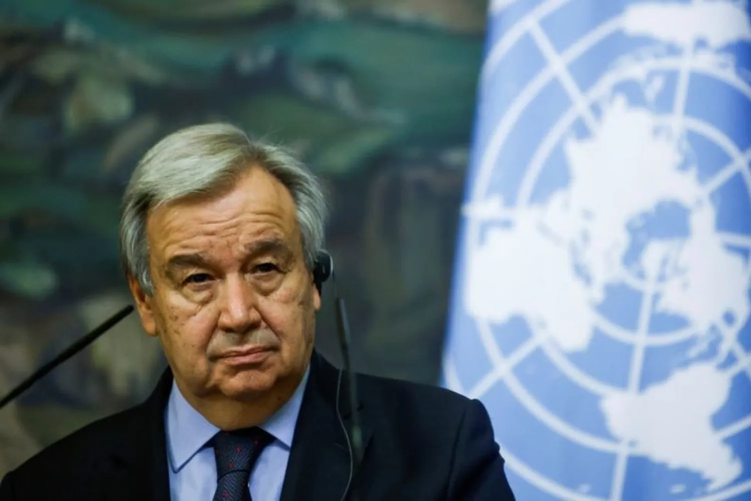 UN Secretary-General Antonio Guterres attends a news conference following talks with Russian Foreign Minister Sergei Lavrov in Moscow, Russia May 12, 2021. (Reuters)