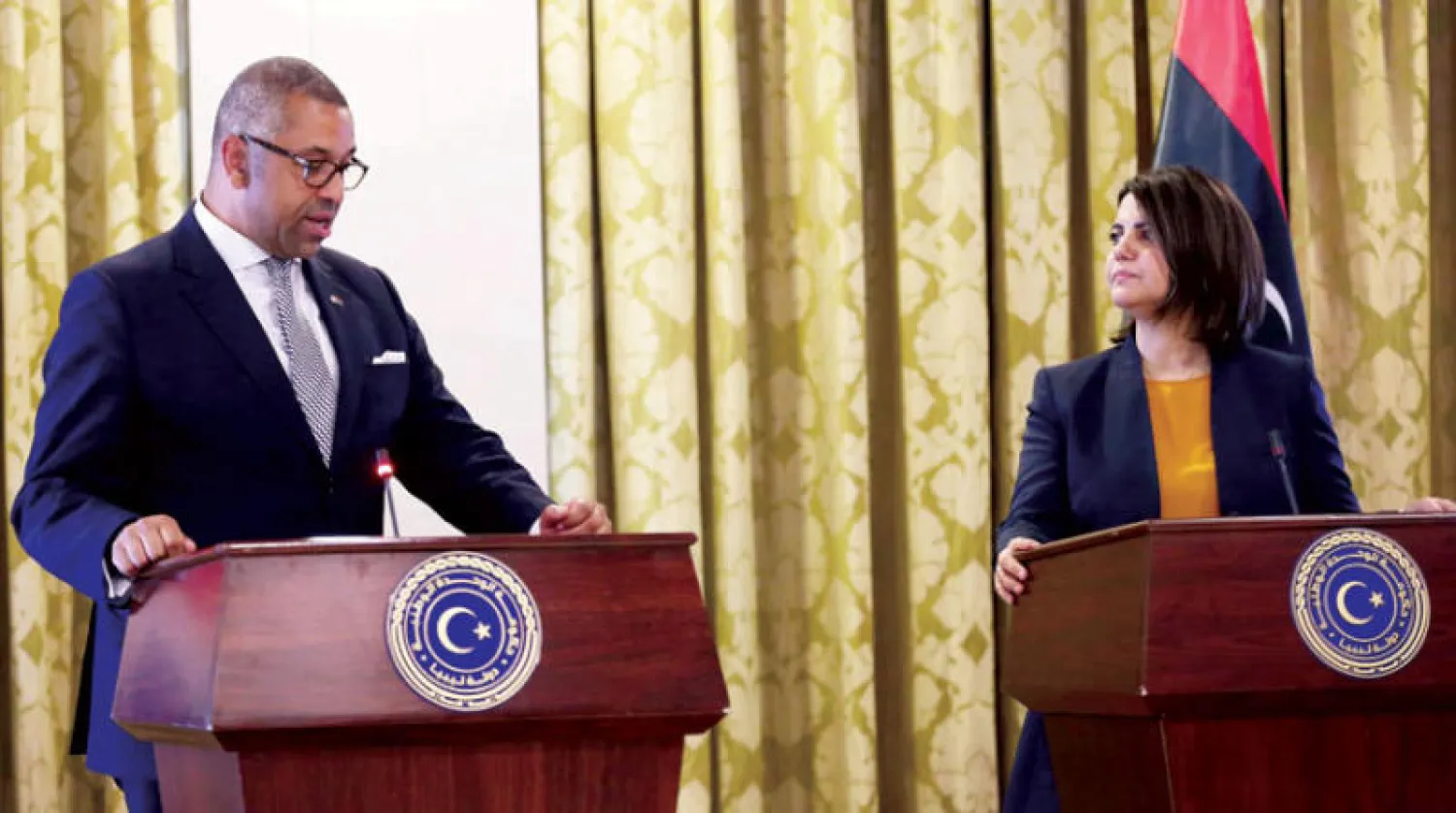 المنقوش مع وزير الدولة البريطاني لشؤون الشرق الأوسط وشمال أفريقيا أمس (حكومة الوحدة الوطنية)