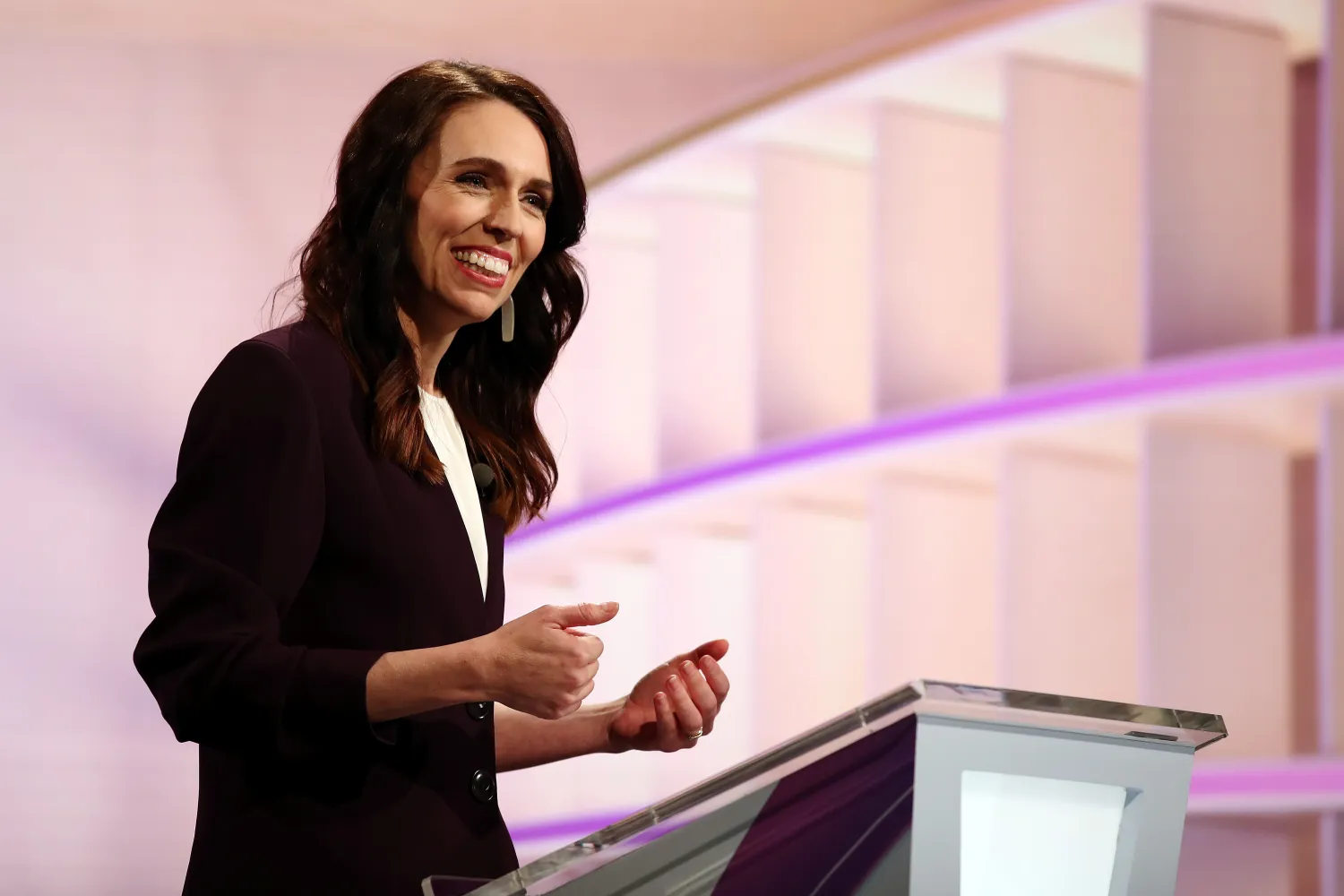 New Zealand Prime Minister Jacinda Ardern participates in a televised debate with National leader Judith Collins at TVNZ in Auckland, New Zealand. Reuters