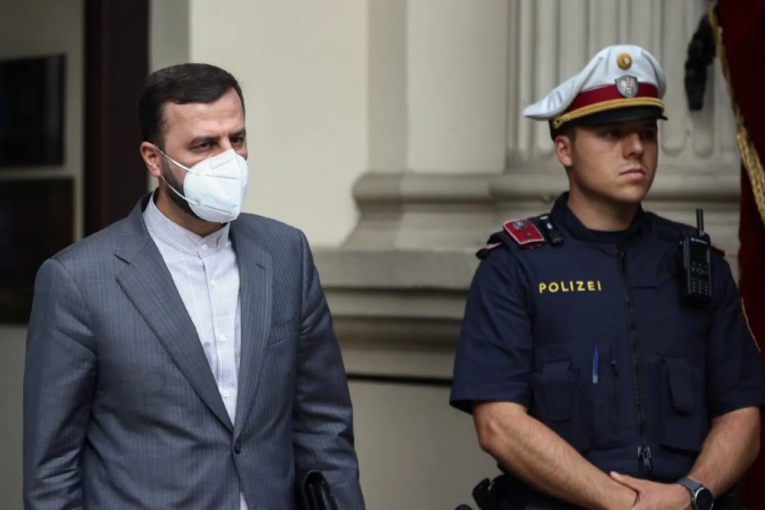 Iran's ambassador to the International Atomic Energy Agency (IAEA) Kazem Gharibabadi leaves a meeting of the JCPOA, in Vienna, Austria, June 12, 2021. (Reuters)