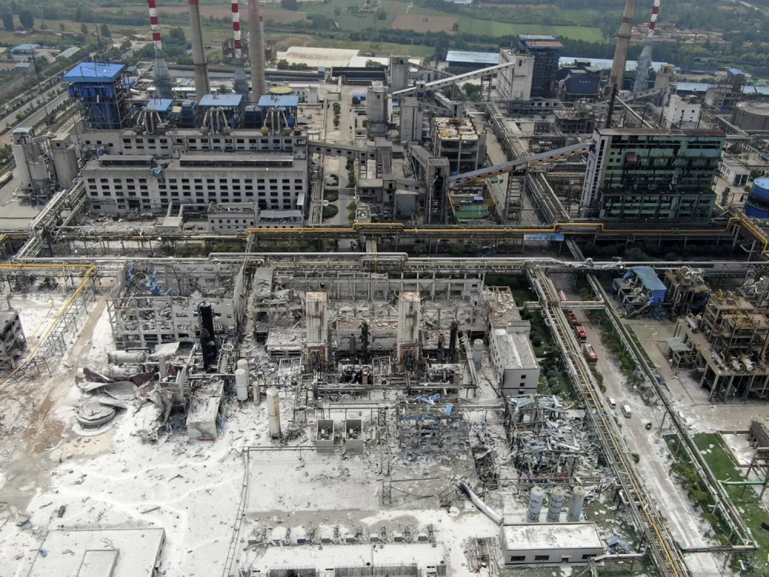 An aerial view shows the aftermath of the blast at a gas plant in Yima city in central China's Henan province Saturday, July 20, 2019. (AP)