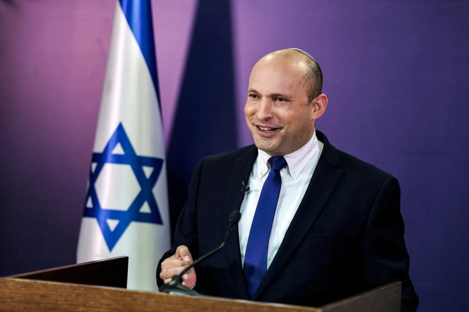Naftali Bennett makes an address in the Knesset, Israel’s parliament, in Jerusalem, June 6, 2021. Reuters