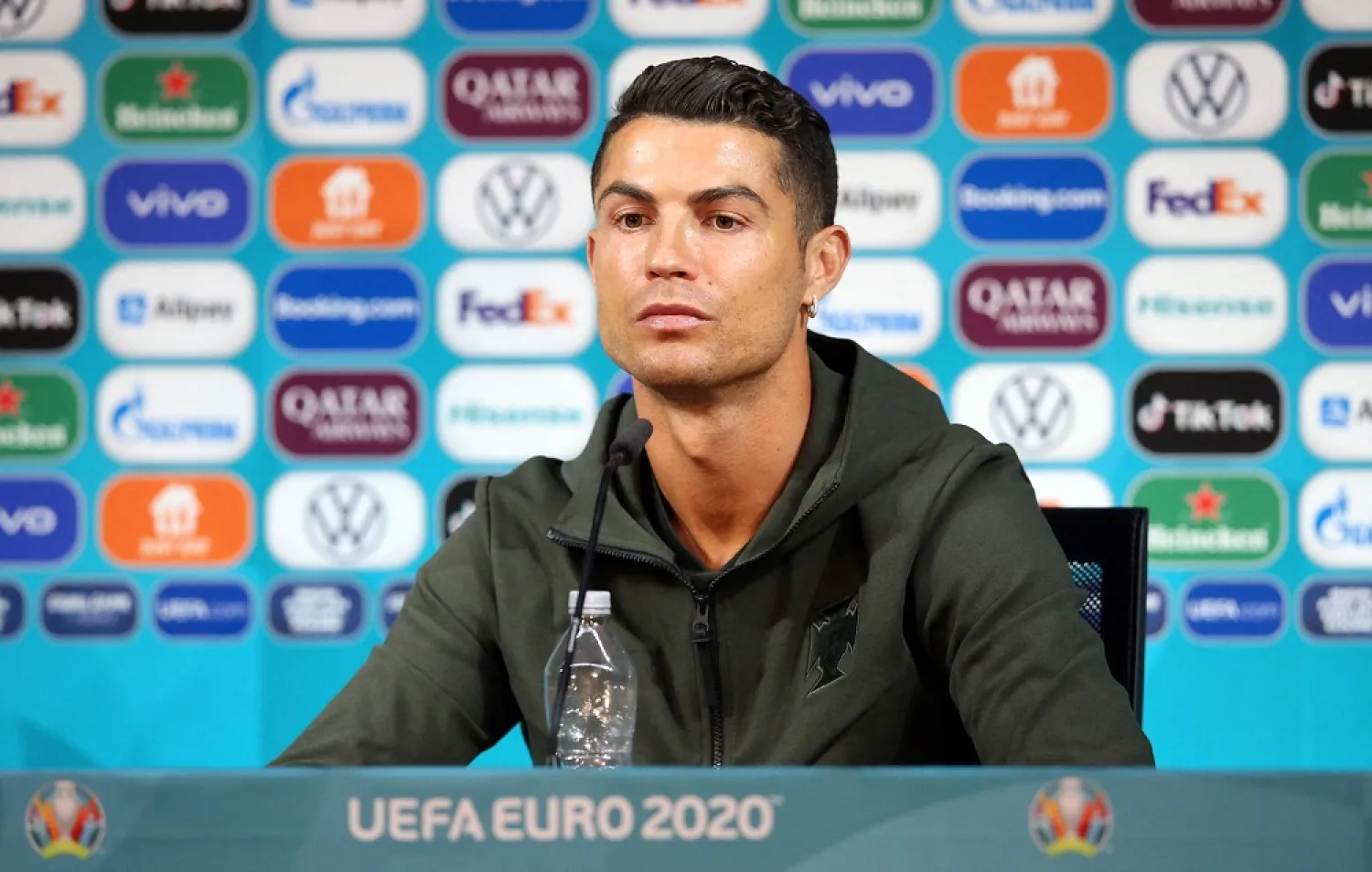 Portugal's Cristiano Ronaldo during the press conference. (Handout via Reuters)