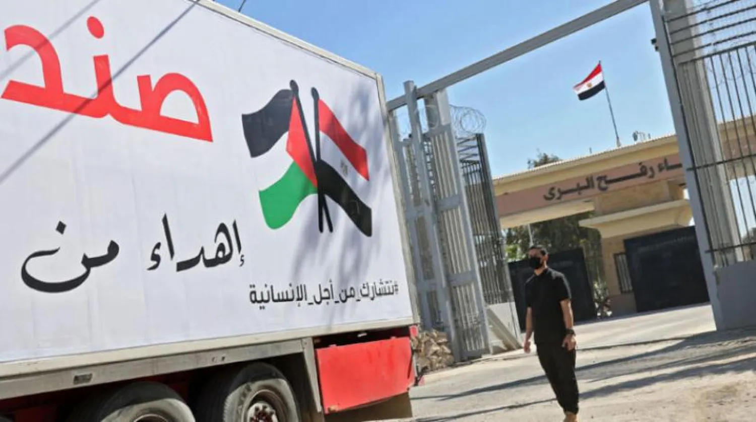 An Egyptian aid truck at the Rafah border crossing (AFP) 