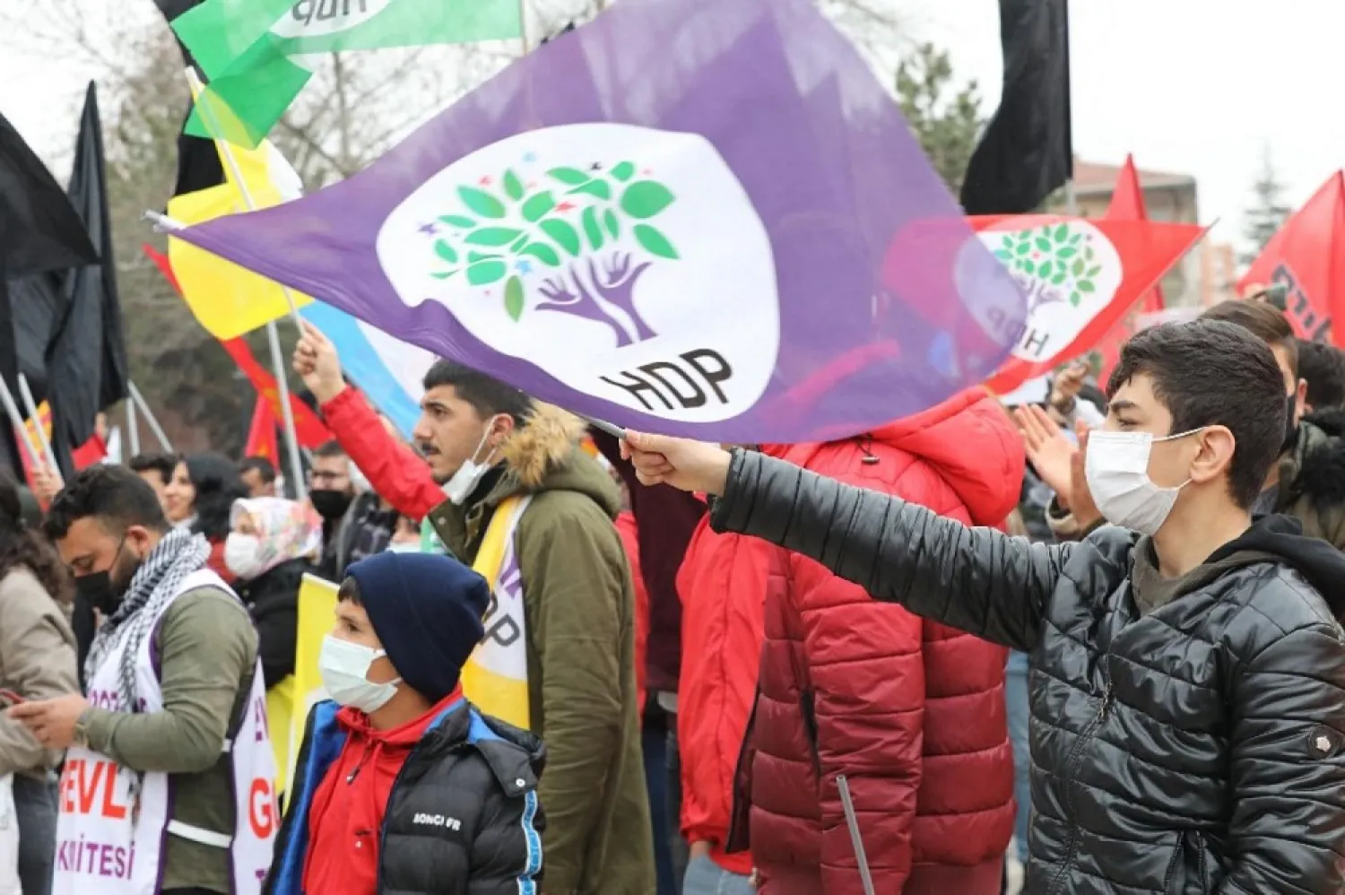 Supporters of the Peoples' Democratic Party (HDP) attend a rally as part of Nowruz, or Kurdish New Year, celebrations in Ankara, on March 21, 2021. (AFP)