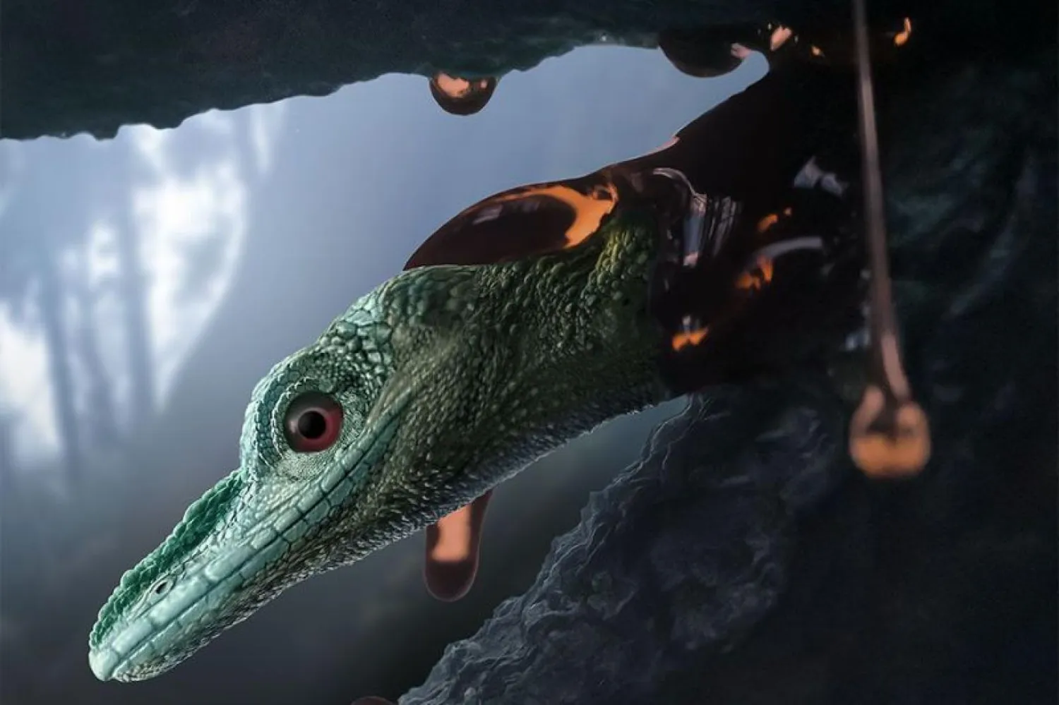 İllüstrasyonda Oculudentavis naga kertenkelesi resmediliyor (Stephanie Abramowicz / Current Biology) 

