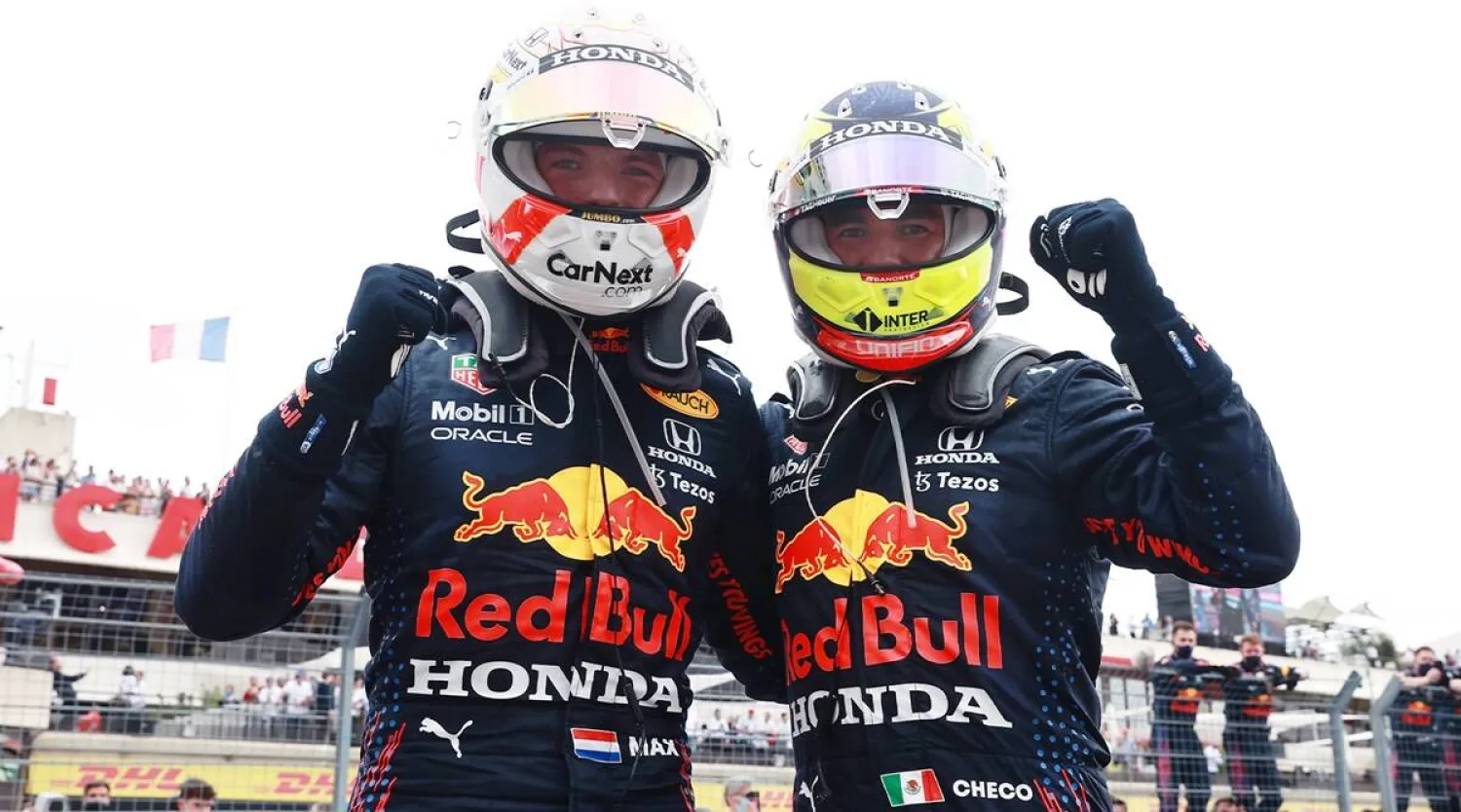 Red Bull's Max Verstappen and Sergio Perez celebrate after French Grand Prix. (Twitter/Red Bull)