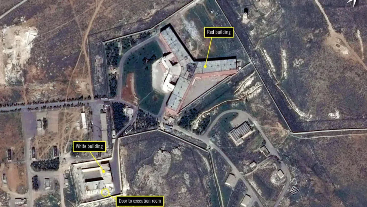 This file handout satellite image shows Syria's notorious Sednaya prison. A booming trade has emerged for 'fixers' offering to help families locate or save their loved ones from a murky web of regime jails infamous for torture - AFP