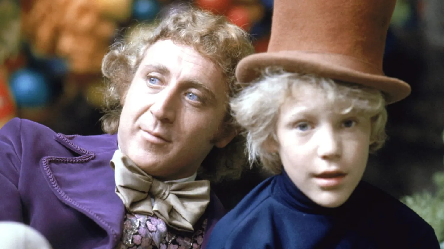 Gene Wilder, who played Willy Wonka, and Peter Ostrum, who played Charlie, on the set of the film. (Getty Images)