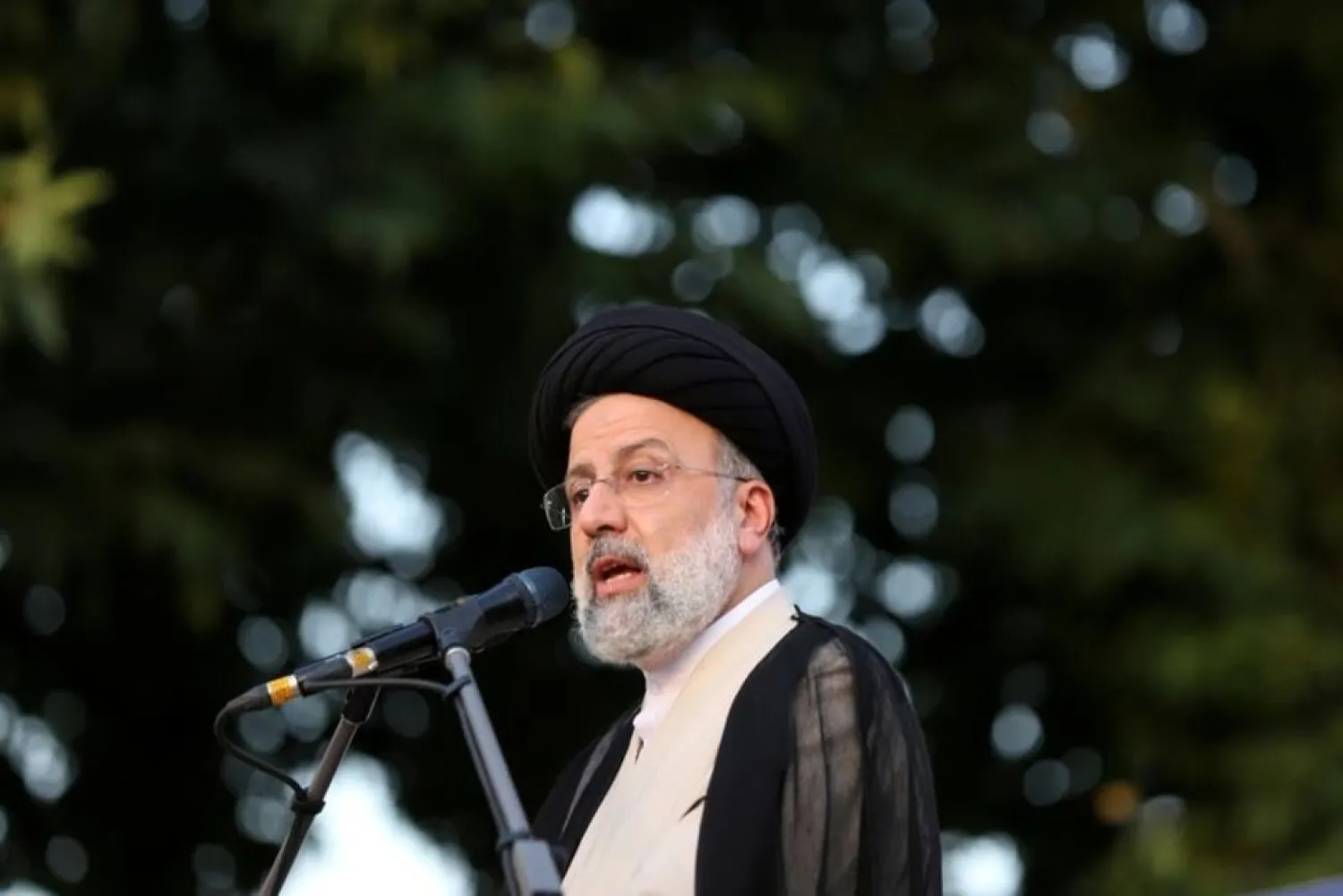 Then presidential candidate Ebrahim Raisi speaks during a campaign rally in Tehran, Iran June 15, 2021. (Reuters)