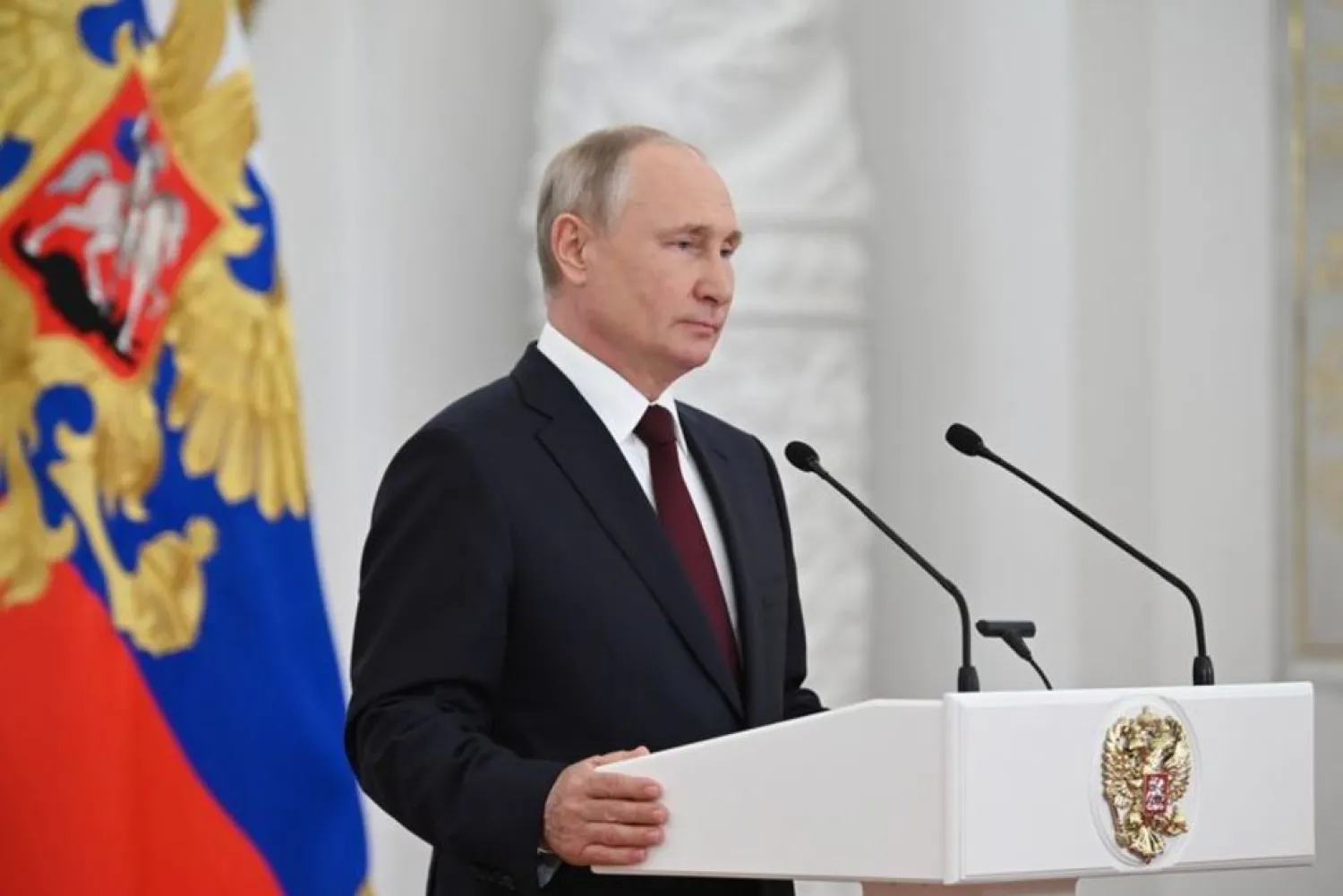 Russian President Vladimir Putin delivers a speech during a reception to honour officers and graduates of military and security agencies' academies at the Kremlin in Moscow, Russia June 28, 2021. (Reuters)