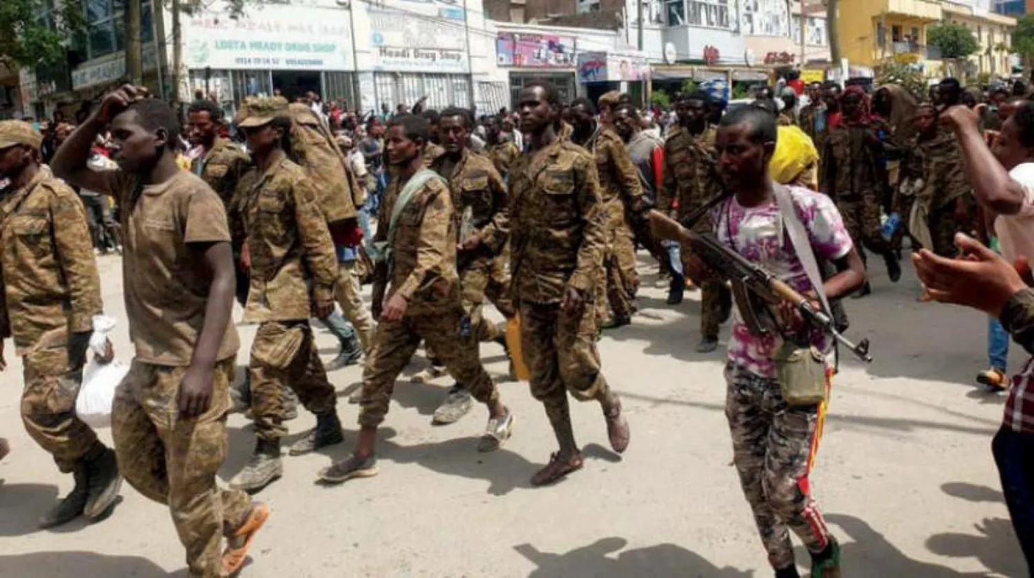 Ethiopian army prisoners held by the Tigrayan forces during a parade in Mekelle on Friday (Reuters)
