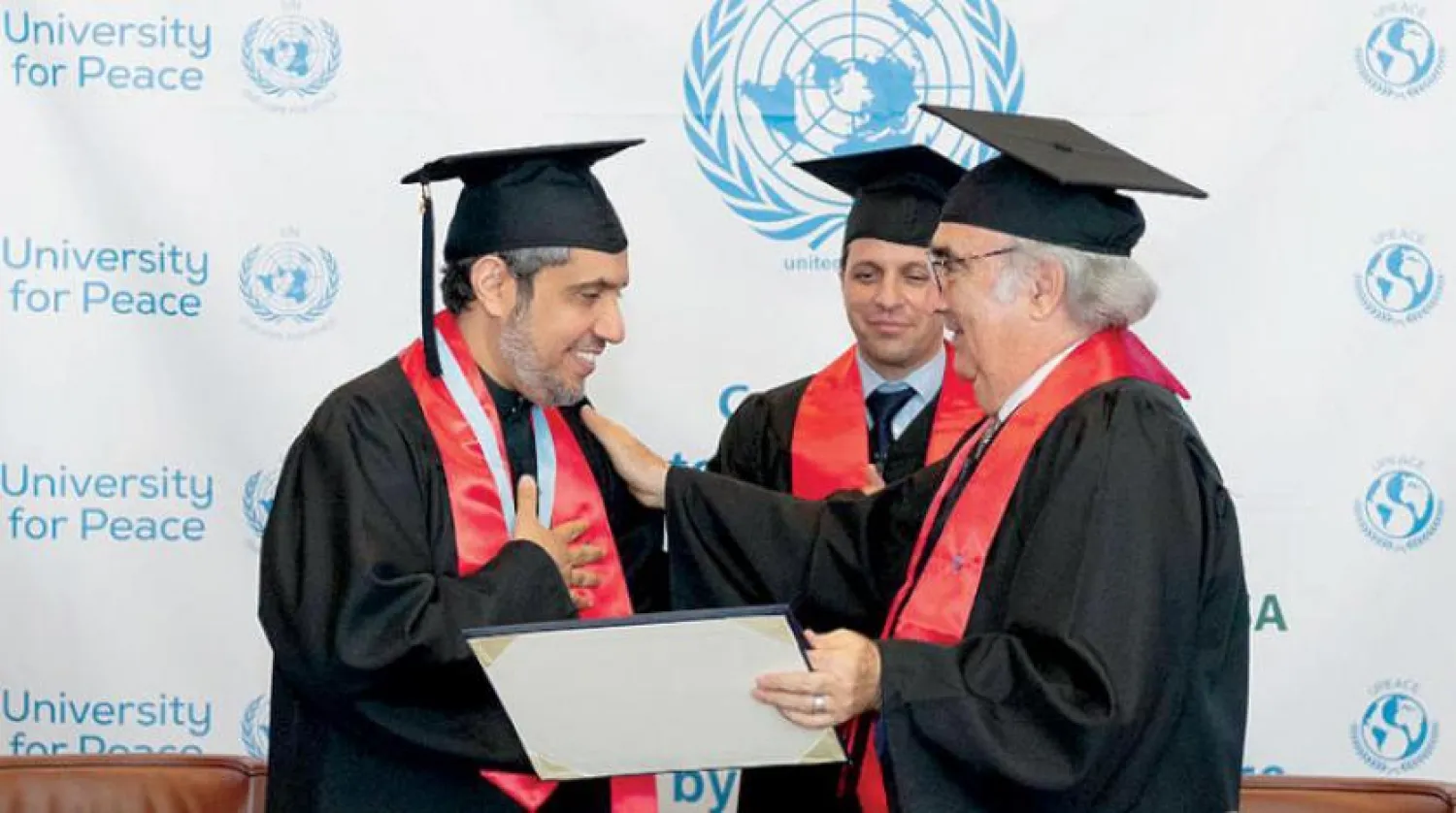 Leader of the Muslim World League Dr. Mohammad Al-Issa receives his honorary doctorate from the UN - SPA