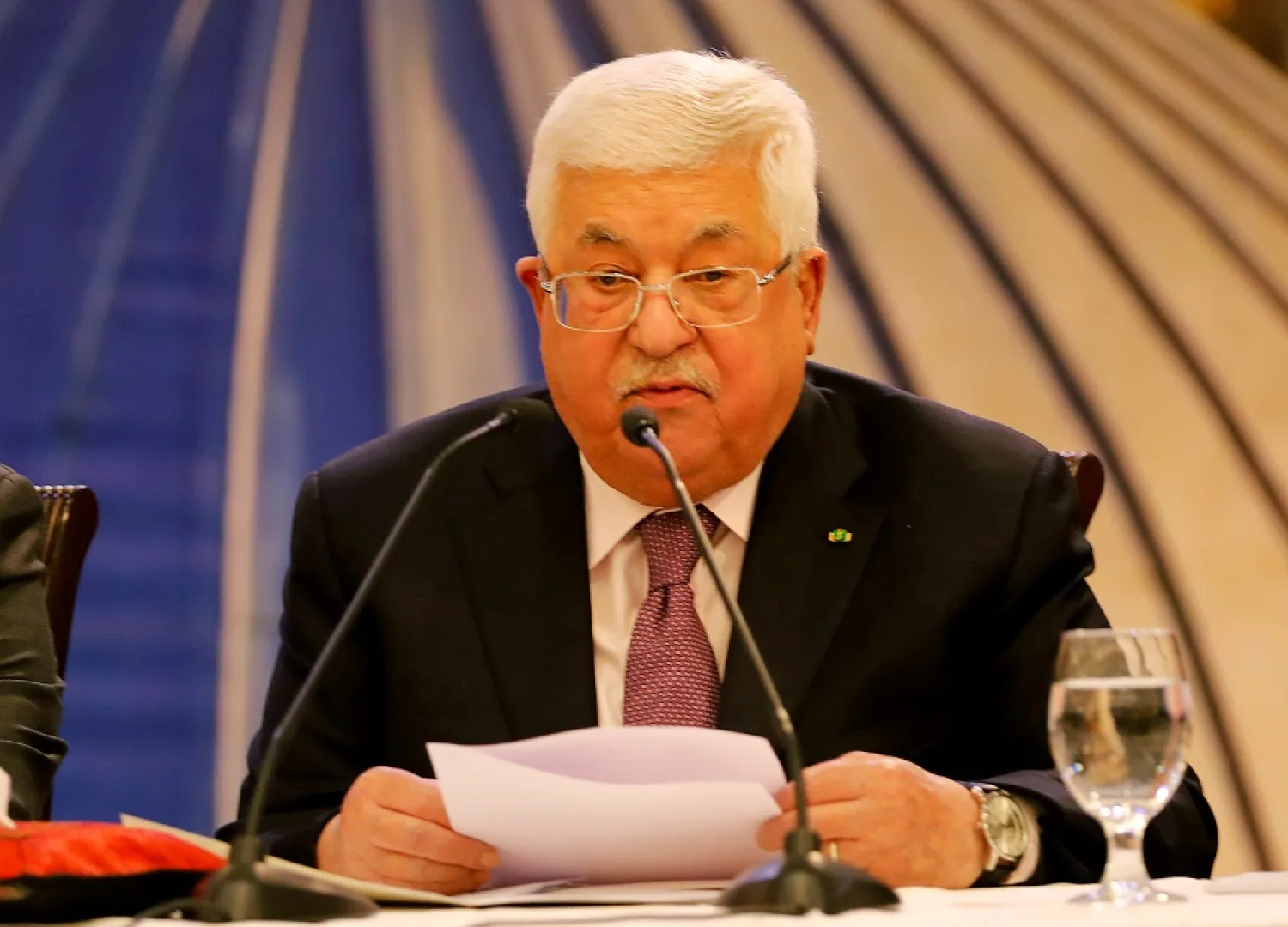 Palestinian President Mahmoud Abbas delivers a speech, in Ramallah in the Israeli-occupied West Bank January 28, 2020. (Reuters)