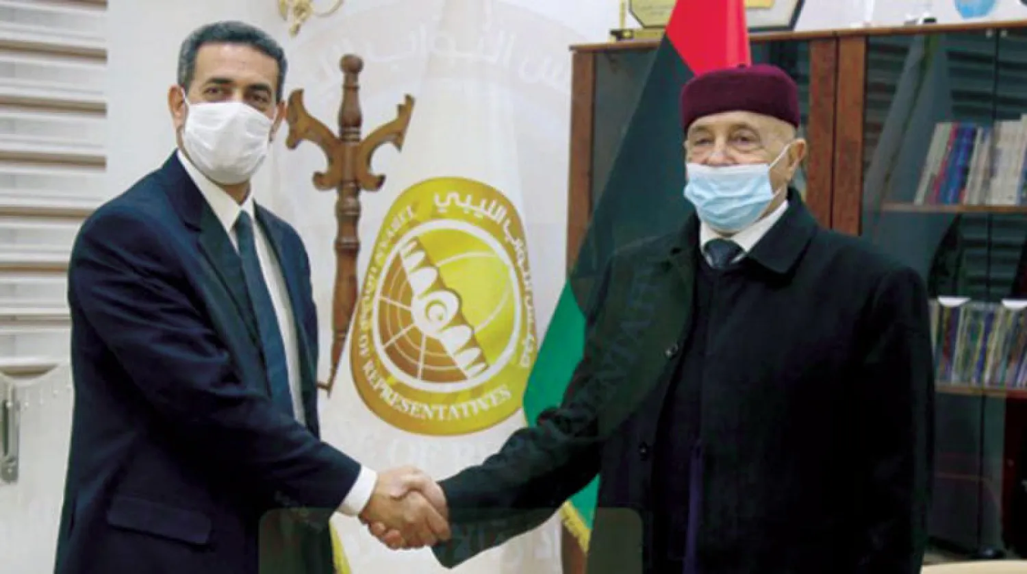 عقيلة صالح خلال لقائه رئيس مفوضية الانتخابات (مجلس النواب)