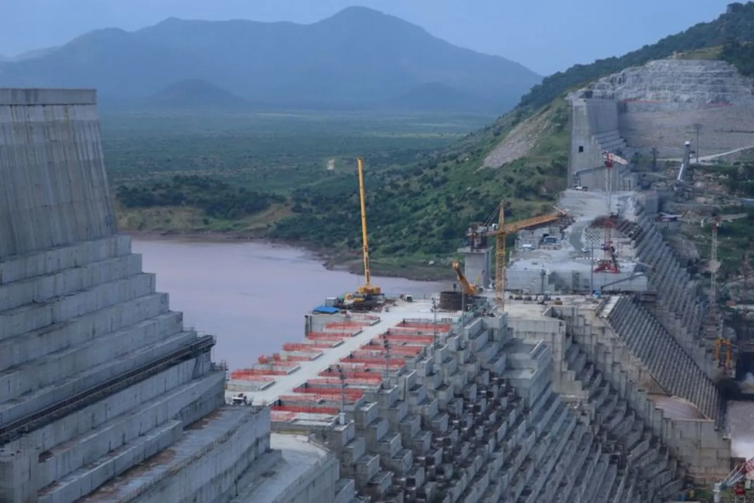 Ethiopia's Grand Renaissance Dam is seen as it undergoes construction work on the river Nile in Guba Woreda, Benishangul Gumuz Region, Ethiopia September 26, 2019. (Reuters)