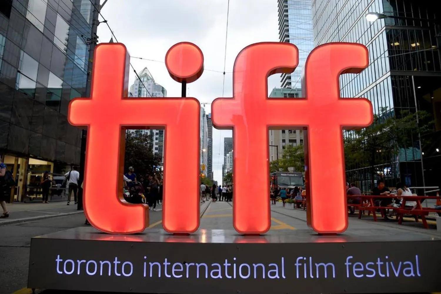In this Thursday, Sept. 6, 2018, file photo, a view of a festival sign appears on Day 1 of the Toronto International Film Festival in Toronto. (AP)