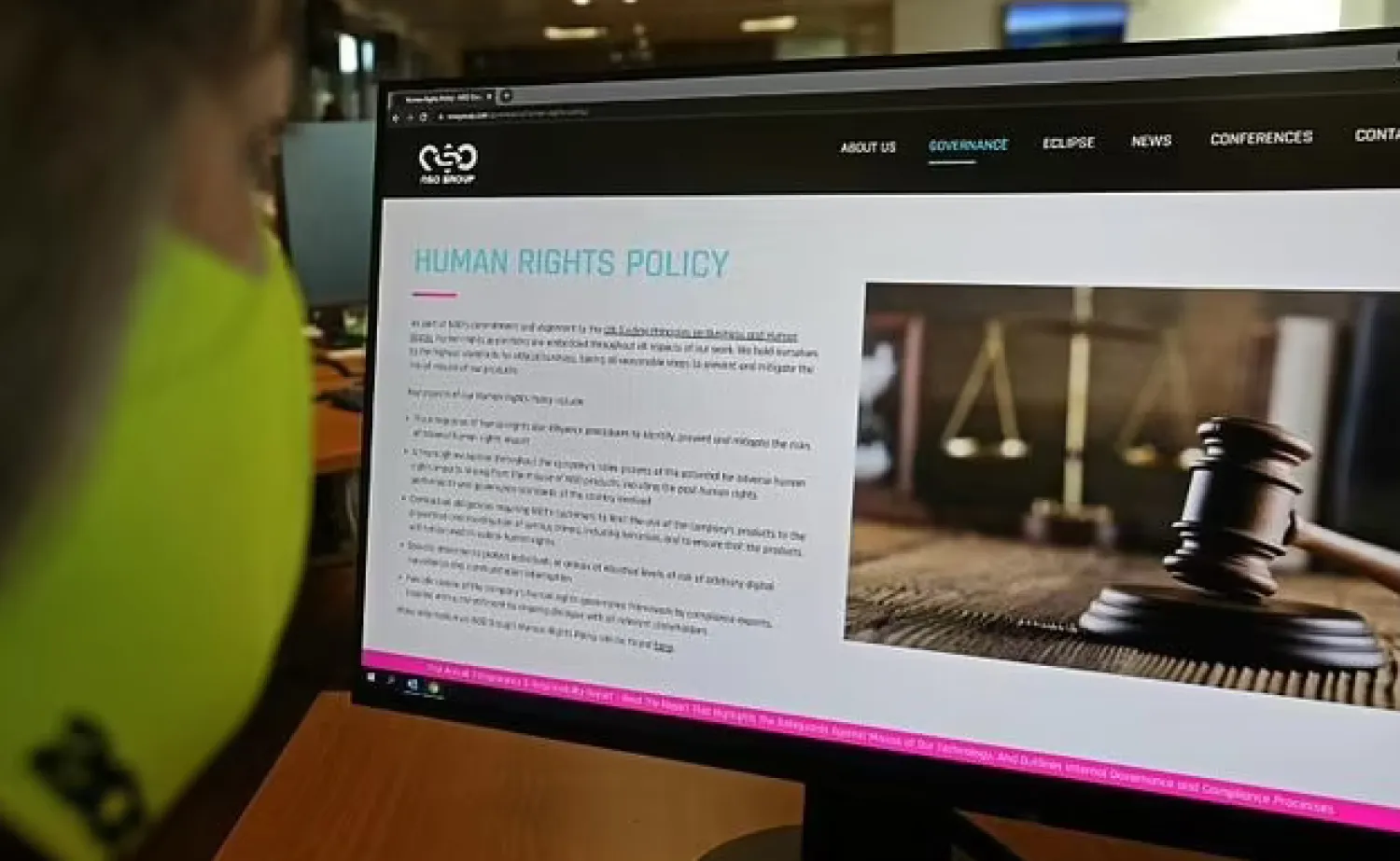 A woman checks the website of Israel-made Pegasus spyware in the Cyprus capital Nicosia on July 21, 2021 - AFP

