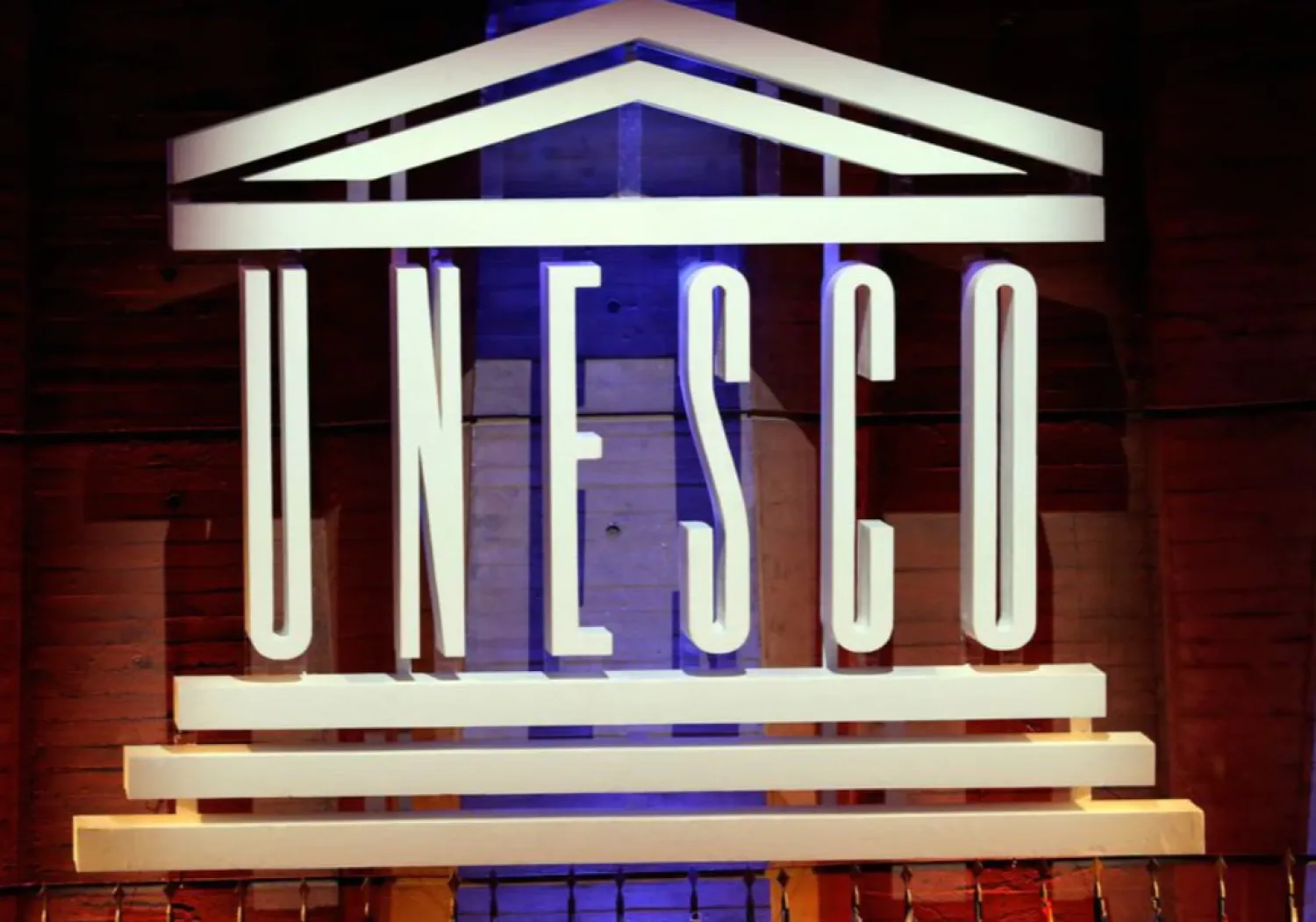 The UNESCO logo is seen during the opening of the 39th session of the General Conference of the United Nations Educational, Scientific and Cultural Organization (UNESCO) at their headquarters in Paris, France, October 30, 2017. REUTERS/Philippe Wojazer/File Photo