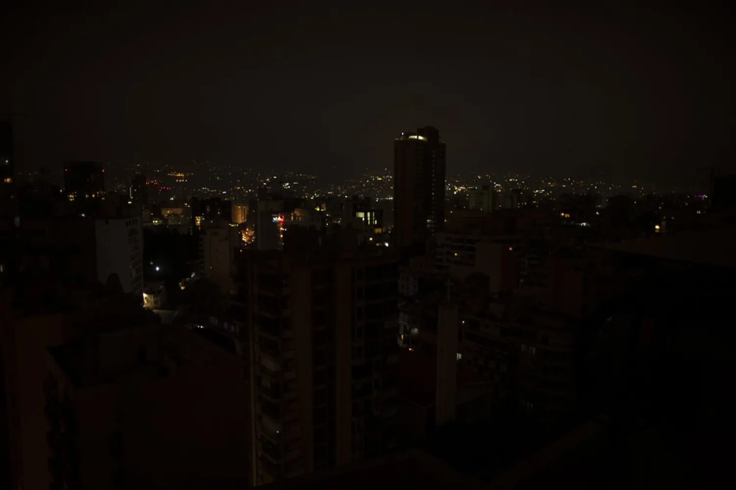 The capital city of Beirut remains in darkness during a power outage, Monday, July 6, 2020. (AP)