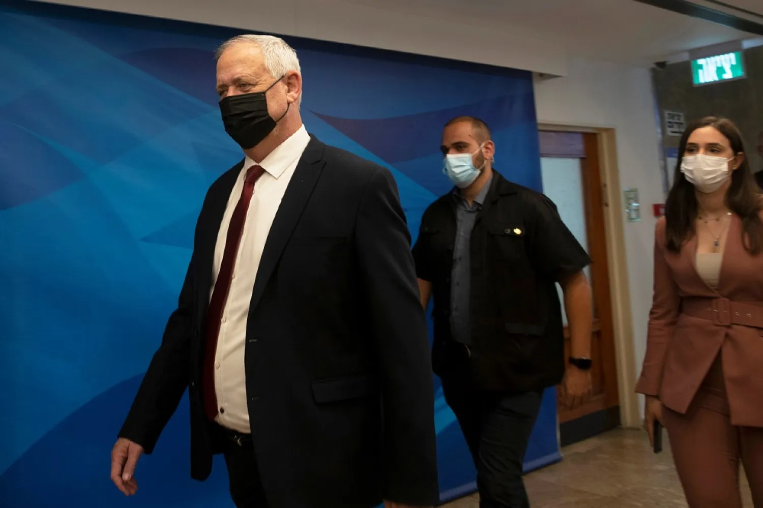 Israel’s Minister of Defense Benny Gantz arrives for the weekly cabinet meeting in Jerusalem, June 27, 2021. (Reuters)