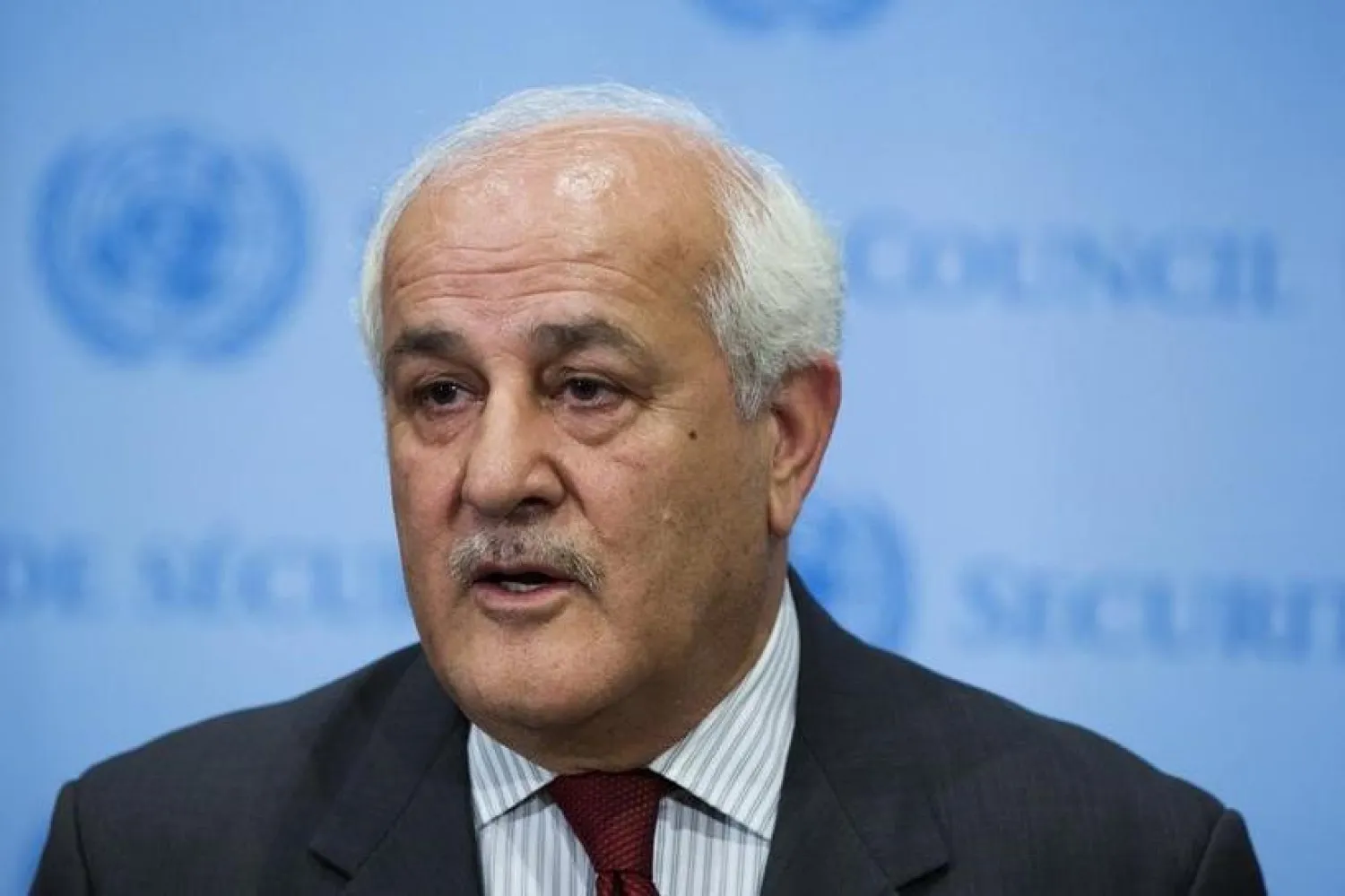 Palestine’s Permanent Representative to the UN Riyad Mansour speaks to the media after a midnight meeting of the Security Council at the UN headquarters in New York on July 28, 2014. (Reuters)