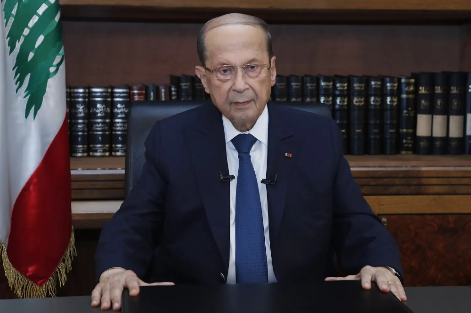 Aoun delivers a speech on the eve of the Beirut blast anniversary. (Dalati & Nohra)
