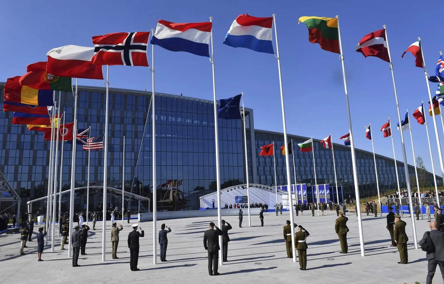 In this May 25, 2017 file photo, flags of NATO member countries flutter during a NATO summit in Brussels. (AP)