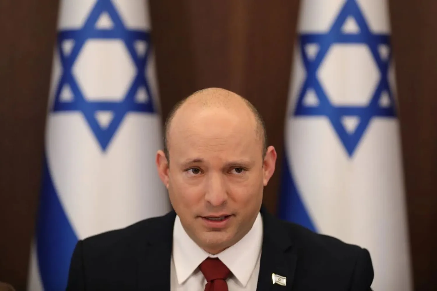 Israeli Prime Minister Naftali Bennett attends the weekly cabinet meeting at the prime minister’s office in Jerusalem August 1, 2021. (Reuters)