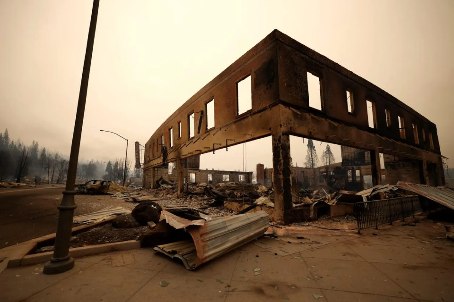 View of a burned out commercial building following the Dixie Fire, a wildfire that tore through the town of Greenville, California, U.S. August 5, 2021. REUTERS/Fred Greaves