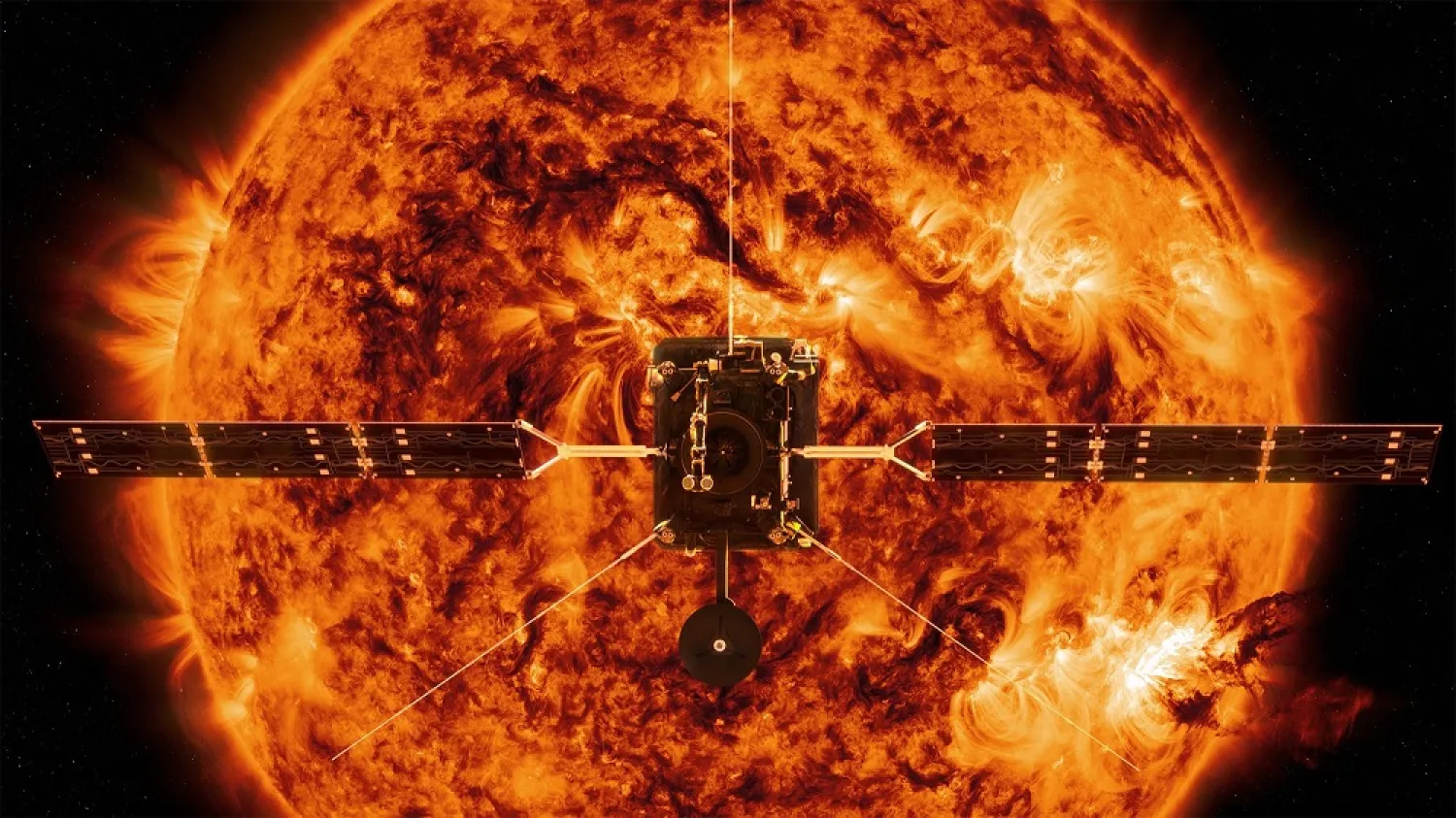 An illustration of the Solar Orbiter against a backdrop of the Sun. (NASA via AFP)
