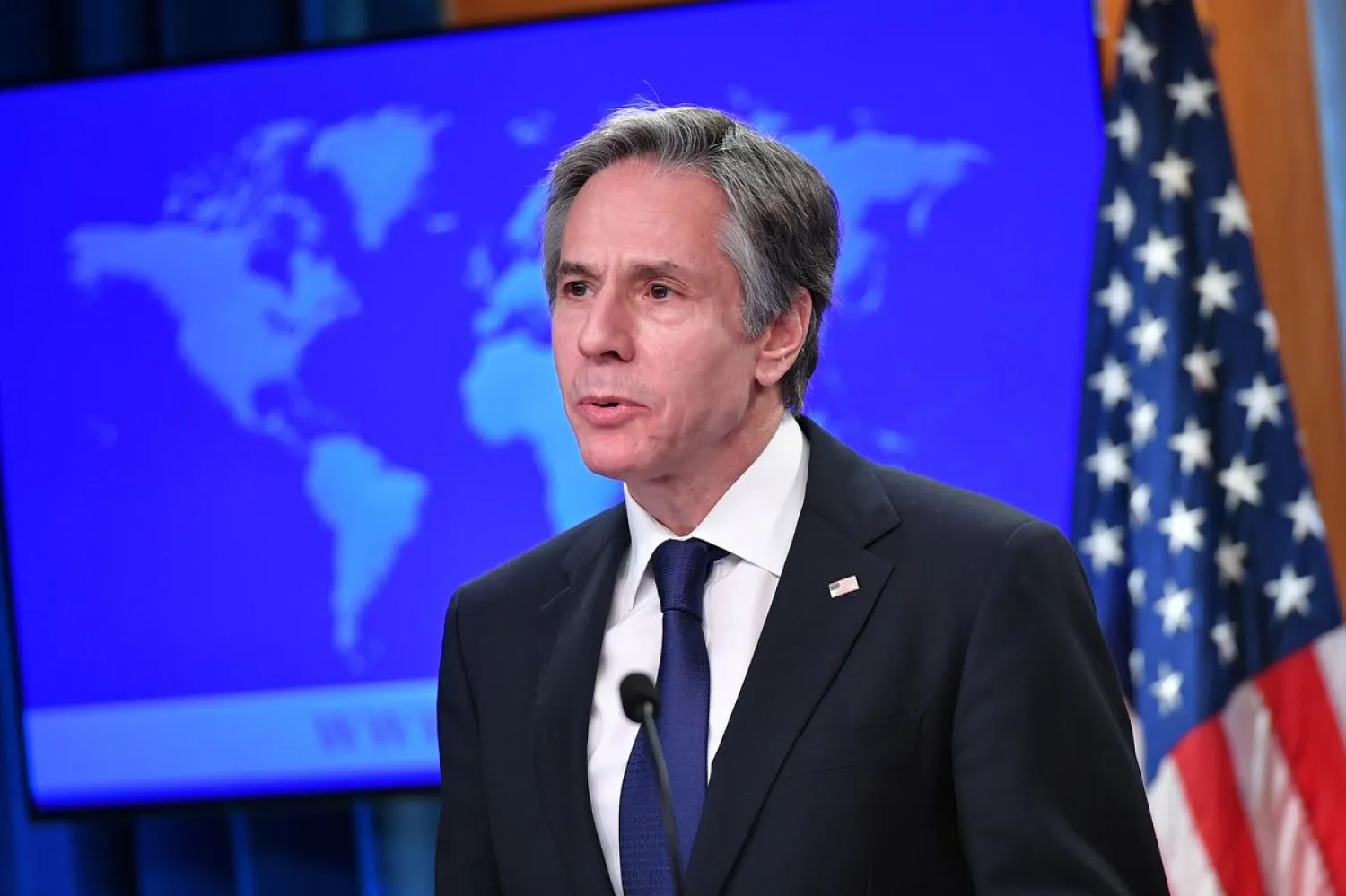 US Secretary of State Antony Blinken speaks during the release of the "2020 Country Reports on Human Rights Practices" at the State Department in Washington, DC, US, March 30, 2021. Mandel Ngan/Pool via REUTERS