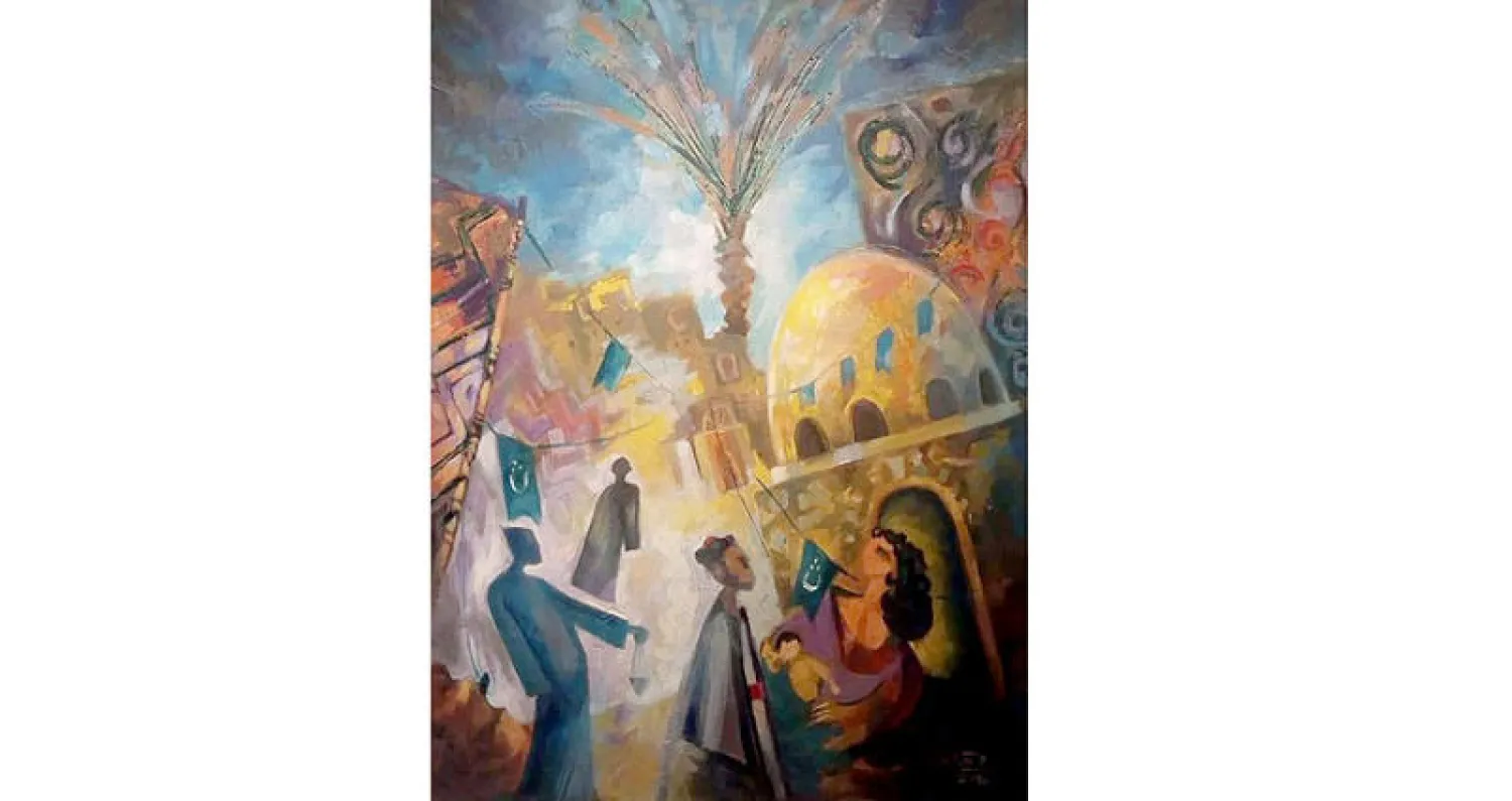 لمحات من التراث المحلي المصري في إحدى لوحات المعرض